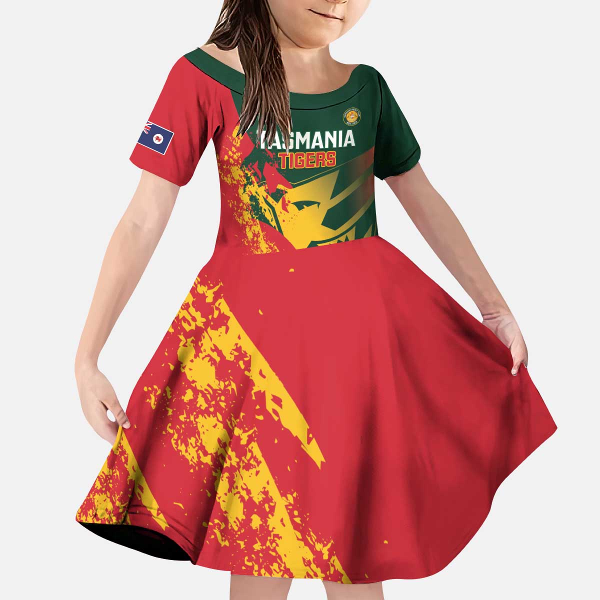 Custom Australia Tasmania Cricket Kid Short Sleeve Dress Go Tasmanian Tigers - Grunge Style
