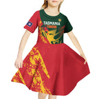 Custom Australia Tasmania Cricket Kid Short Sleeve Dress Go Tasmanian Tigers - Grunge Style