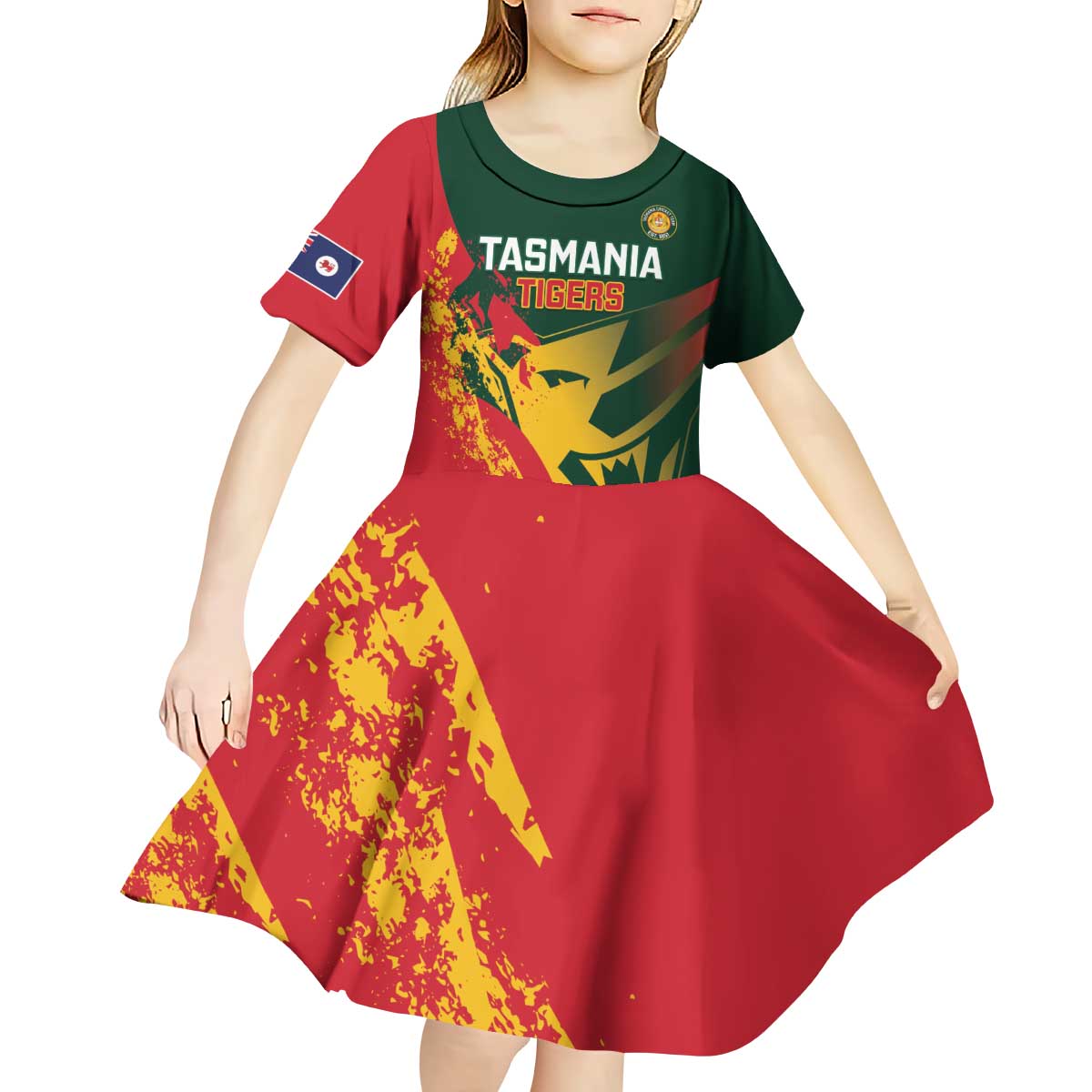 Custom Australia Tasmania Cricket Kid Short Sleeve Dress Go Tasmanian Tigers - Grunge Style