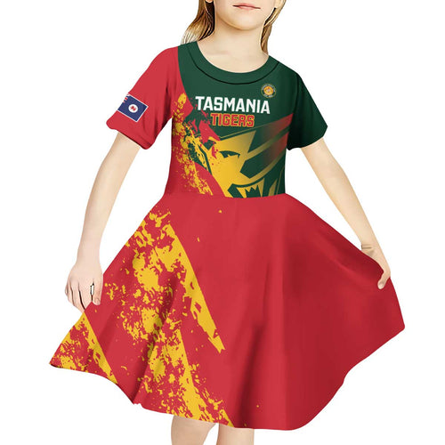 Custom Australia Tasmania Cricket Kid Short Sleeve Dress Go Tasmanian Tigers - Grunge Style