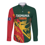 Custom Australia Tasmania Cricket Long Sleeve Button Shirt Go Tasmanian Tigers - Grunge Style