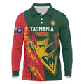Custom Australia Tasmania Cricket Long Sleeve Polo Shirt Go Tasmanian Tigers - Grunge Style
