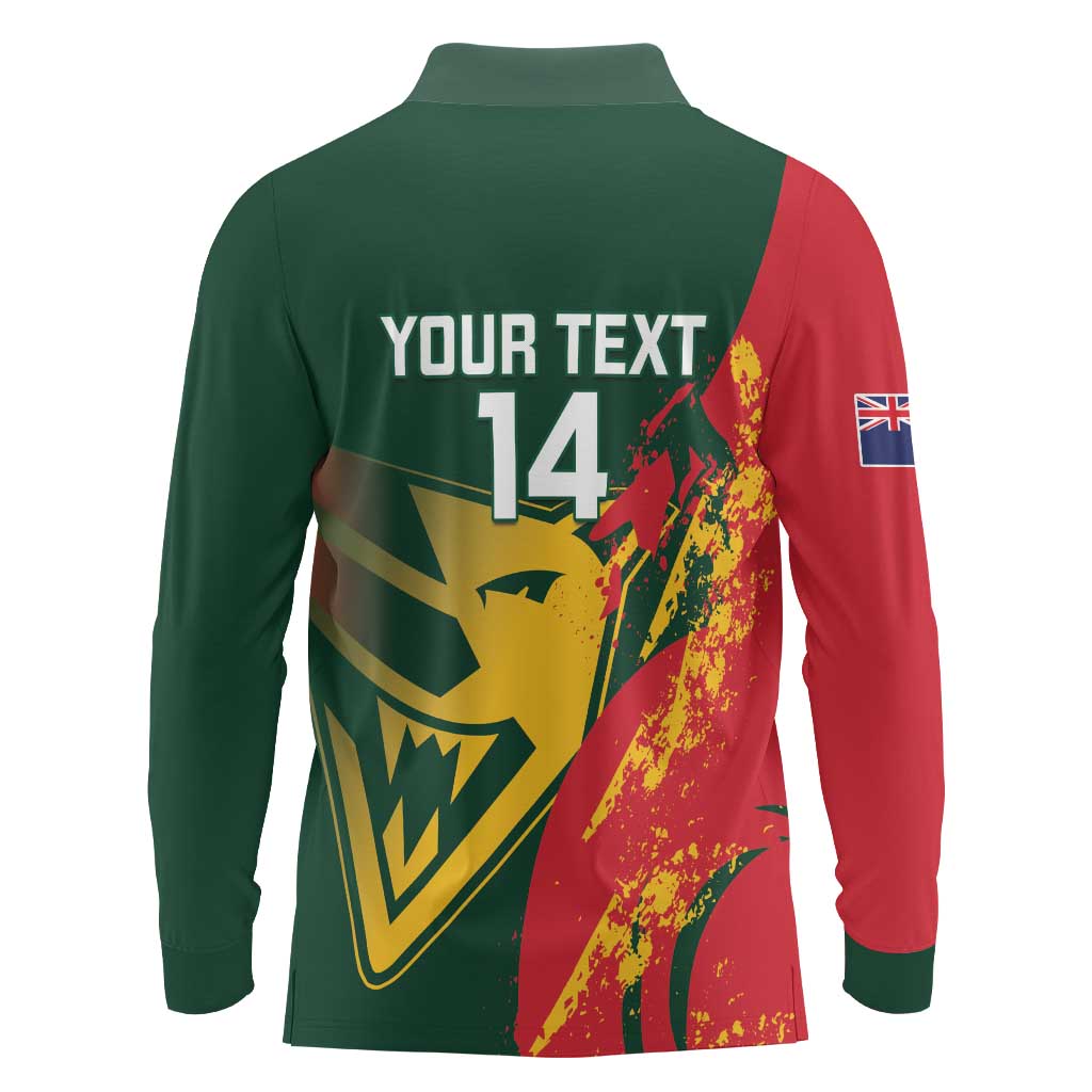 Custom Australia Tasmania Cricket Long Sleeve Polo Shirt Go Tasmanian Tigers - Grunge Style