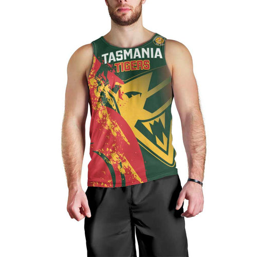 Custom Australia Tasmania Cricket Men Tank Top Go Tasmanian Tigers - Grunge Style