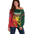 Custom Australia Tasmania Cricket Off Shoulder Sweater Go Tasmanian Tigers - Grunge Style
