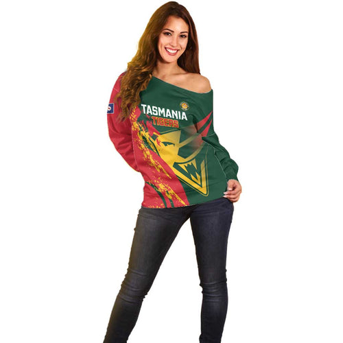 Custom Australia Tasmania Cricket Off Shoulder Sweater Go Tasmanian Tigers - Grunge Style
