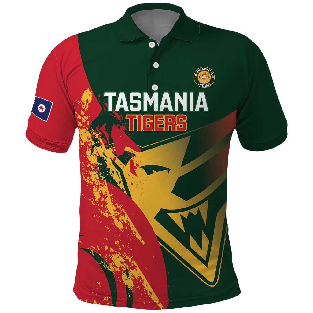 Custom Australia Tasmania Cricket Polo Shirt Go Tasmanian Tigers - Grunge Style