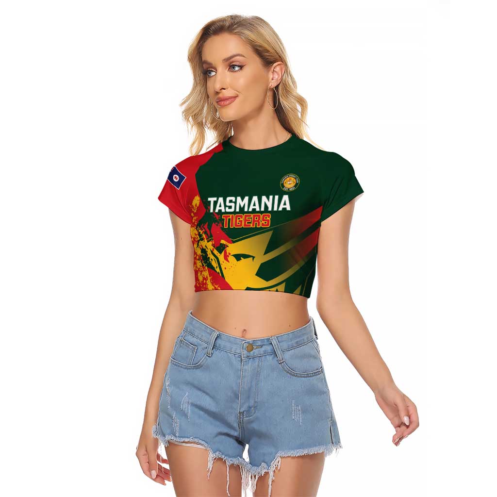 Custom Australia Tasmania Cricket Raglan Cropped T Shirt Go Tasmanian Tigers - Grunge Style