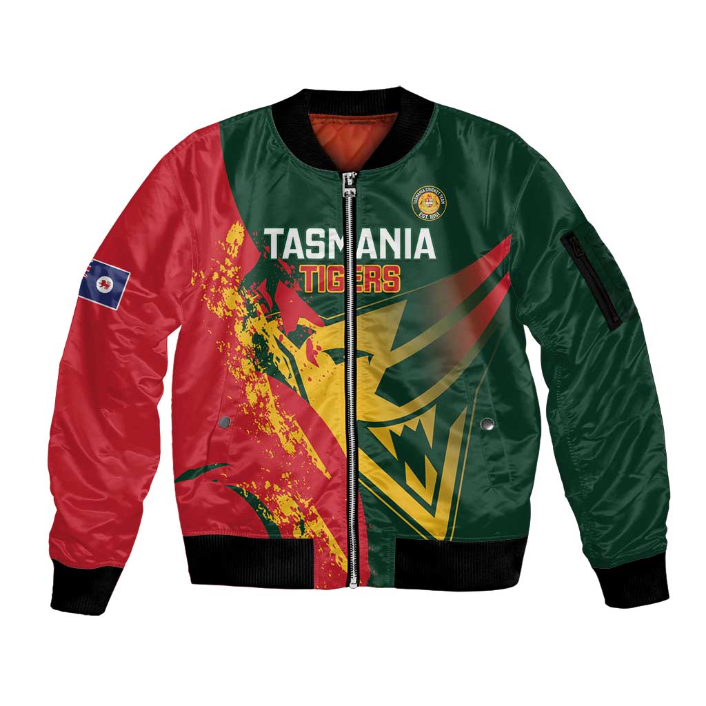 Custom Australia Tasmania Cricket Sleeve Zip Bomber Jacket Go Tasmanian Tigers - Grunge Style