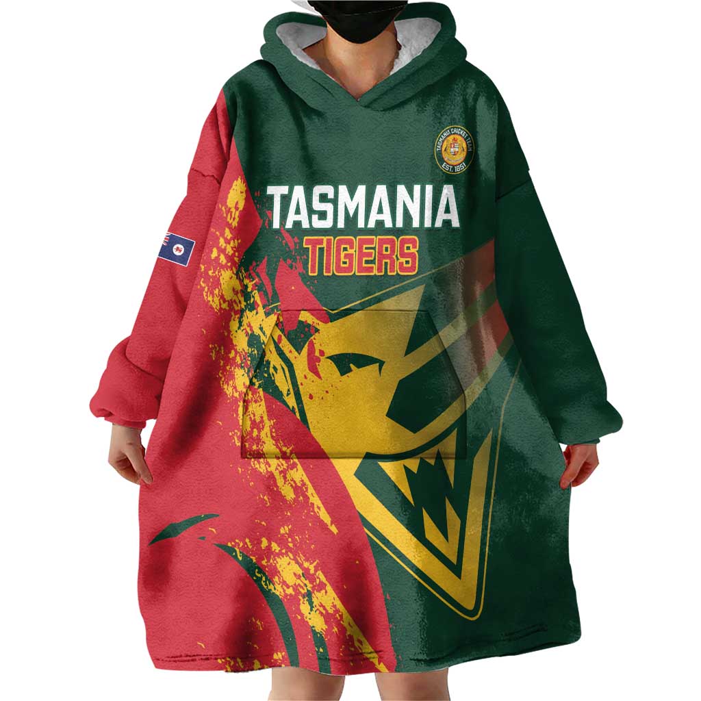 Custom Australia Tasmania Cricket Wearable Blanket Hoodie Go Tasmanian Tigers - Grunge Style