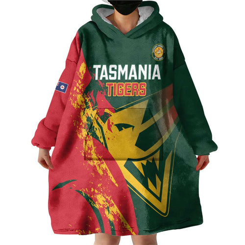 Custom Australia Tasmania Cricket Wearable Blanket Hoodie Go Tasmanian Tigers - Grunge Style