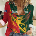 Custom Australia Tasmania Cricket Women Casual Shirt Go Tasmanian Tigers - Grunge Style