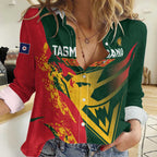 Custom Australia Tasmania Cricket Women Casual Shirt Go Tasmanian Tigers - Grunge Style