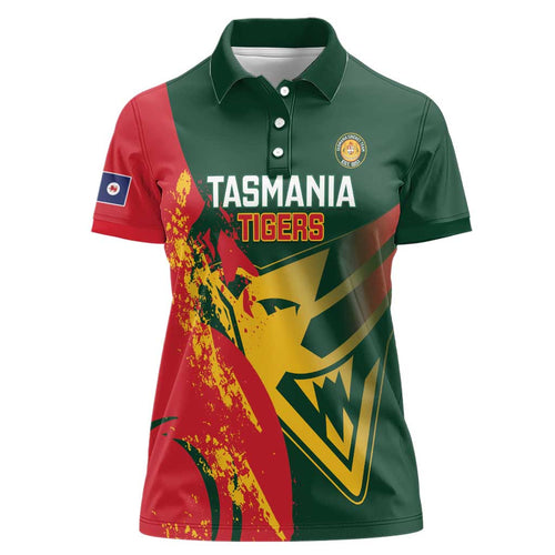 Custom Australia Tasmania Cricket Women Polo Shirt Go Tasmanian Tigers - Grunge Style