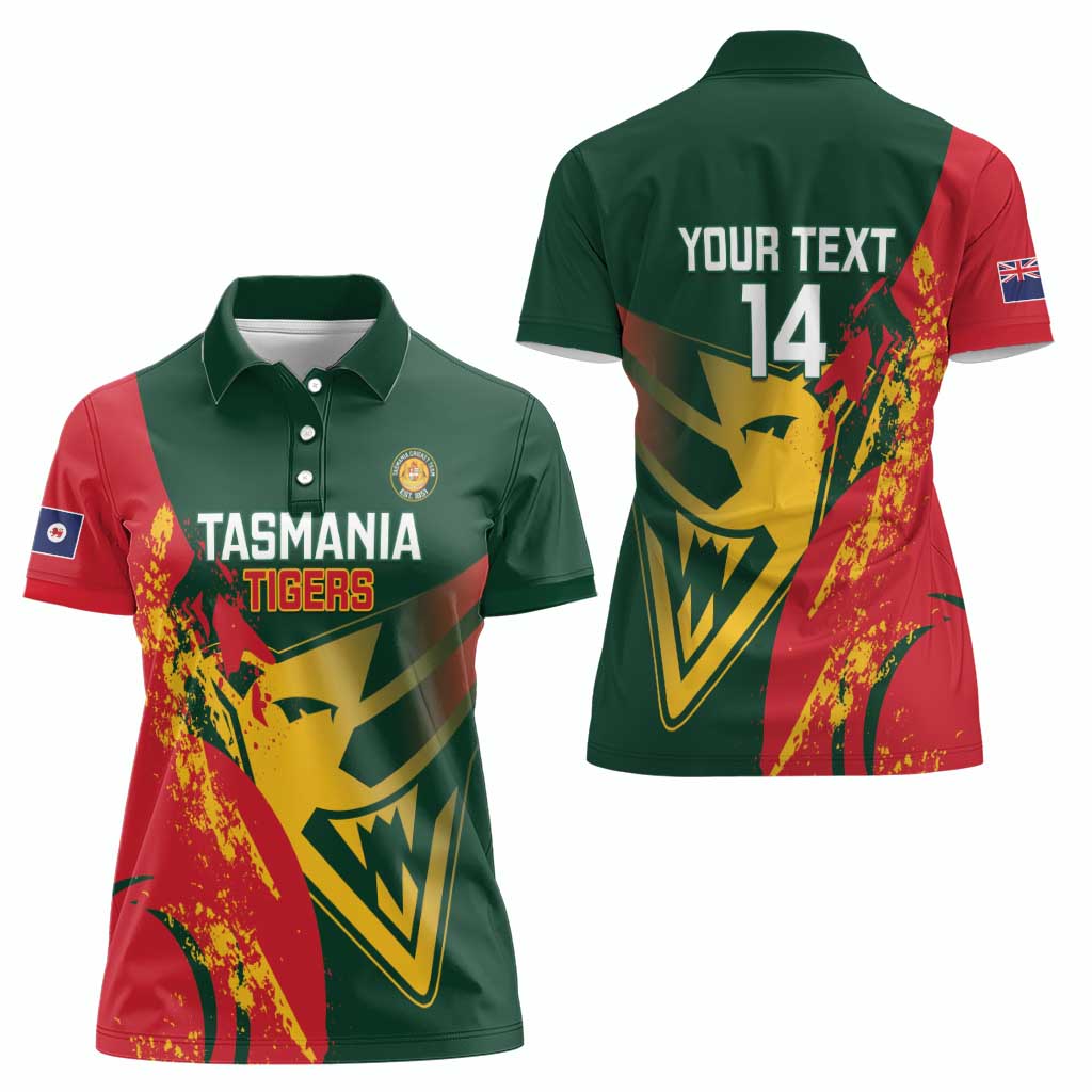 Custom Australia Tasmania Cricket Women Polo Shirt Go Tasmanian Tigers - Grunge Style
