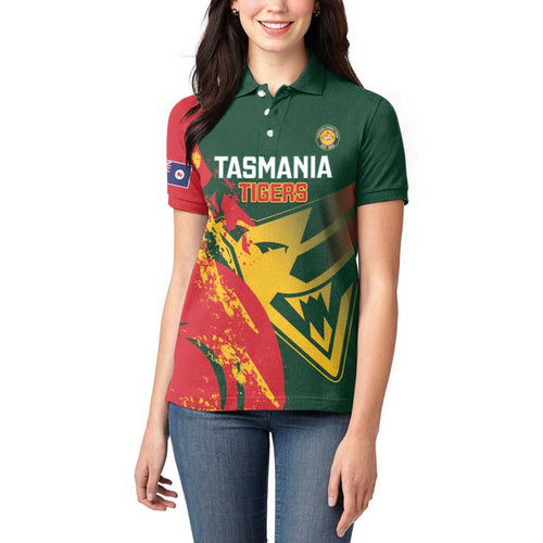 Custom Australia Tasmania Cricket Women Polo Shirt Go Tasmanian Tigers - Grunge Style