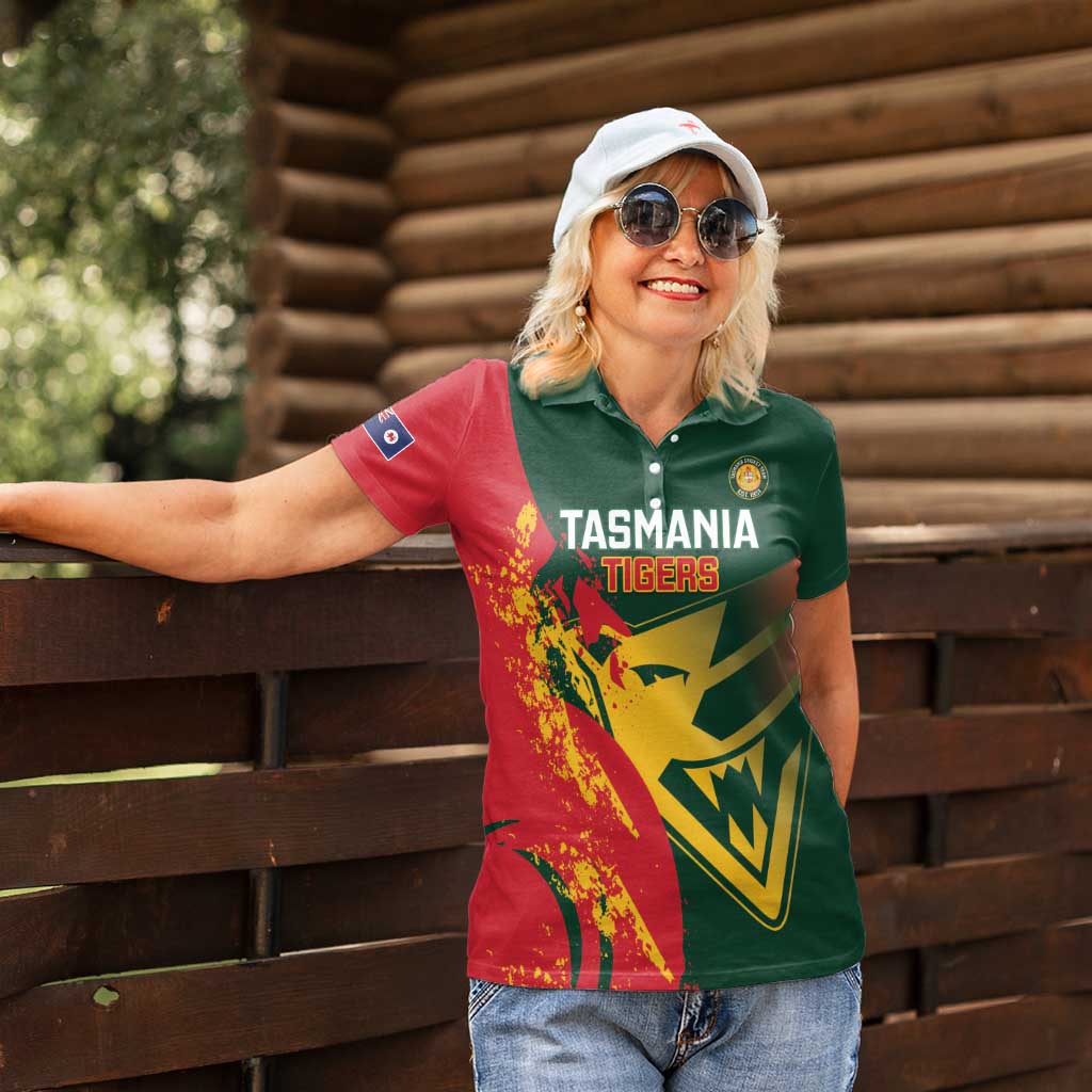 Custom Australia Tasmania Cricket Women Polo Shirt Go Tasmanian Tigers - Grunge Style