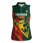 Custom Australia Tasmania Cricket Women Sleeveless Polo Shirt Go Tasmanian Tigers - Grunge Style
