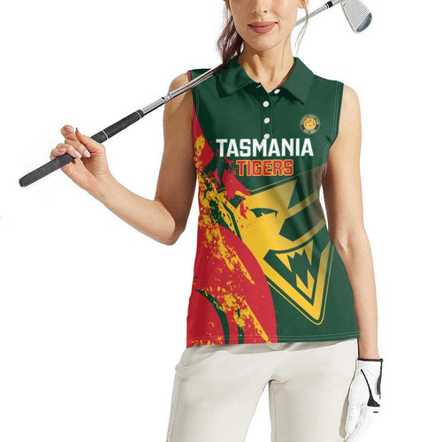 Custom Australia Tasmania Cricket Women Sleeveless Polo Shirt Go Tasmanian Tigers - Grunge Style