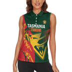 Custom Australia Tasmania Cricket Women Sleeveless Polo Shirt Go Tasmanian Tigers - Grunge Style