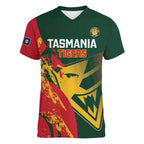 Custom Australia Tasmania Cricket Women V-Neck T-Shirt Go Tasmanian Tigers - Grunge Style