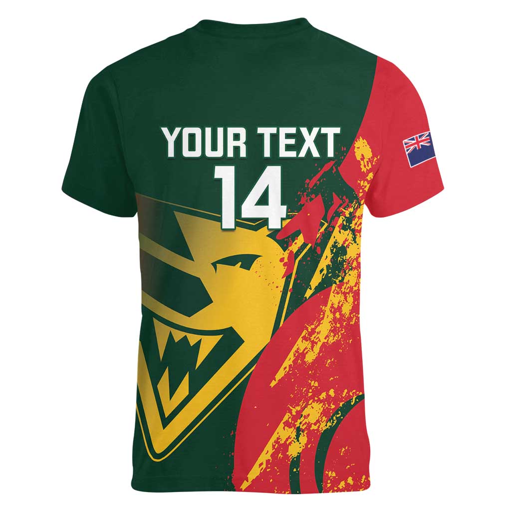 Custom Australia Tasmania Cricket Women V-Neck T-Shirt Go Tasmanian Tigers - Grunge Style