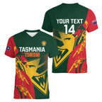 Custom Australia Tasmania Cricket Women V-Neck T-Shirt Go Tasmanian Tigers - Grunge Style
