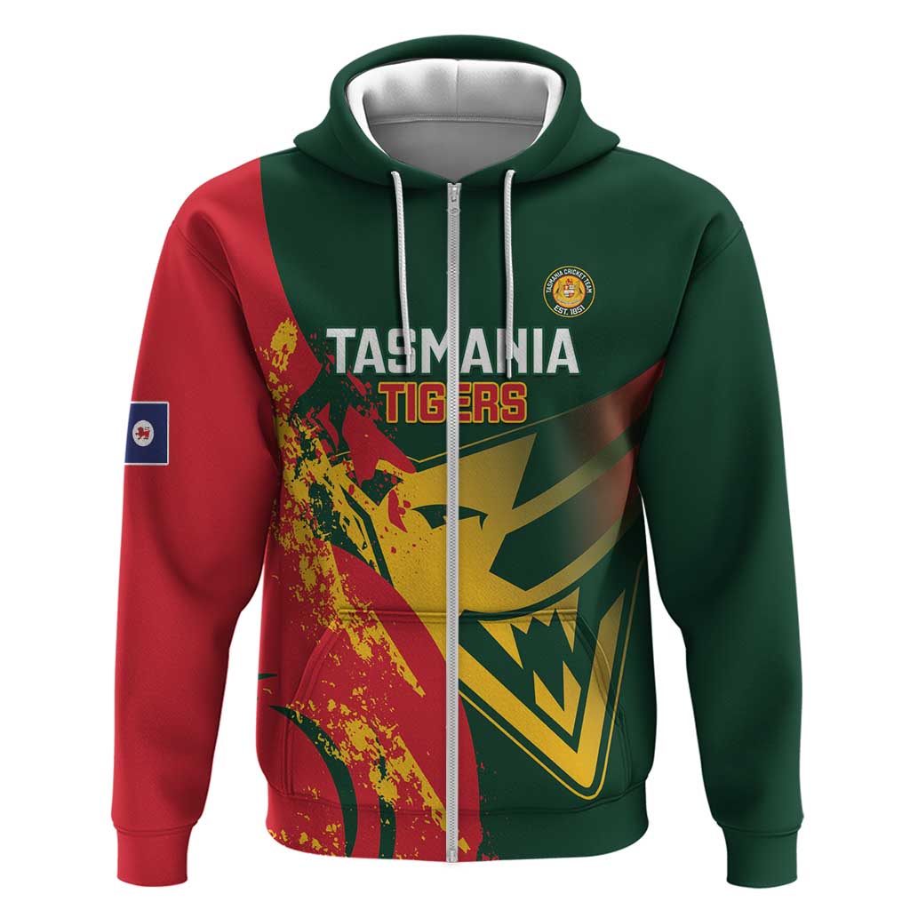 Custom Australia Tasmania Cricket Zip Hoodie Go Tasmanian Tigers - Grunge Style