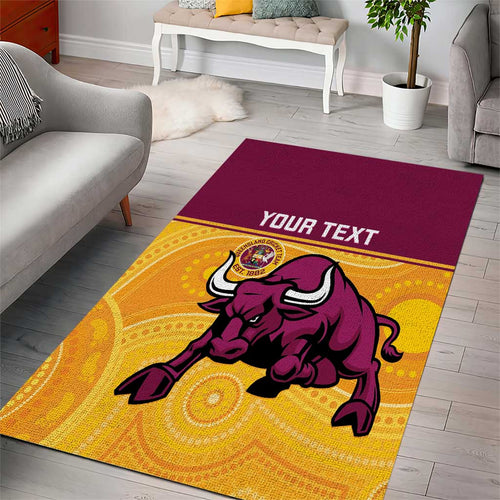 Custom Australia Queensland Cricket Area Rug Go Bulls - Aboriginal Art