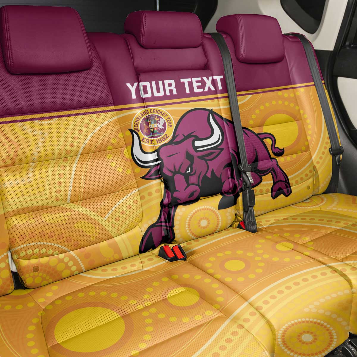 Custom Australia Queensland Cricket Back Car Seat Cover Go Bulls - Aboriginal Art