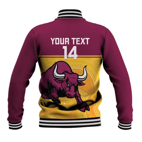 Custom Australia Queensland Cricket Baseball Jacket Go Bulls - Aboriginal Art