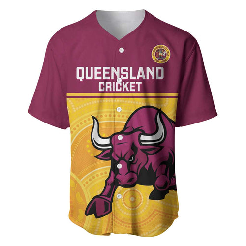 Custom Australia Queensland Cricket Baseball Jersey Go Bulls - Aboriginal Art
