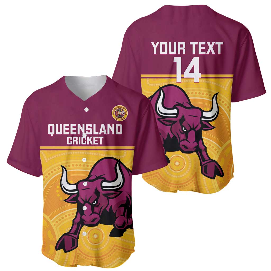 Custom Australia Queensland Cricket Baseball Jersey Go Bulls - Aboriginal Art