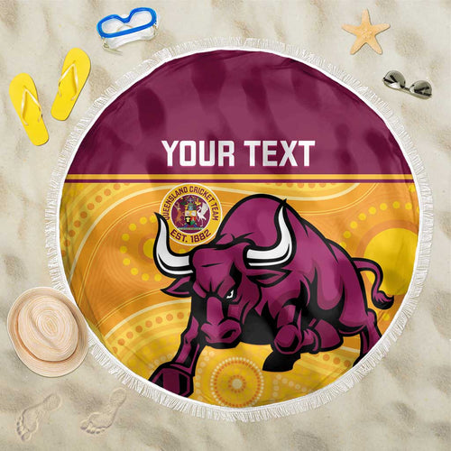Custom Australia Queensland Cricket Beach Blanket Go Bulls - Aboriginal Art