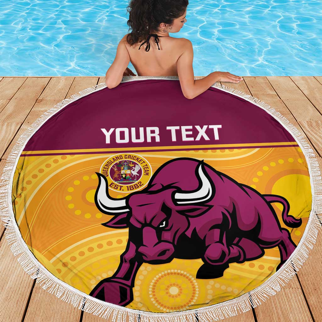 Custom Australia Queensland Cricket Beach Blanket Go Bulls - Aboriginal Art