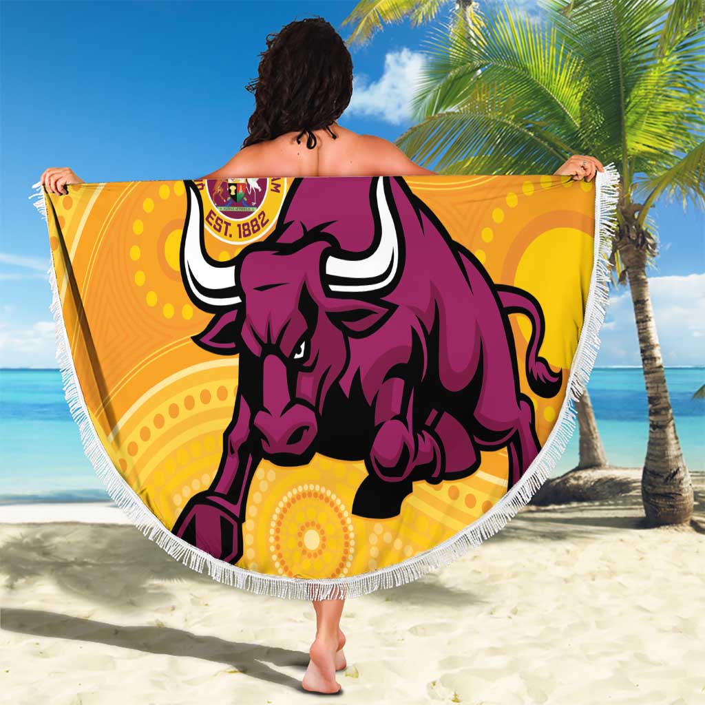 Custom Australia Queensland Cricket Beach Blanket Go Bulls - Aboriginal Art