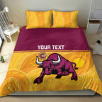 Custom Australia Queensland Cricket Bedding Set Go Bulls - Aboriginal Art