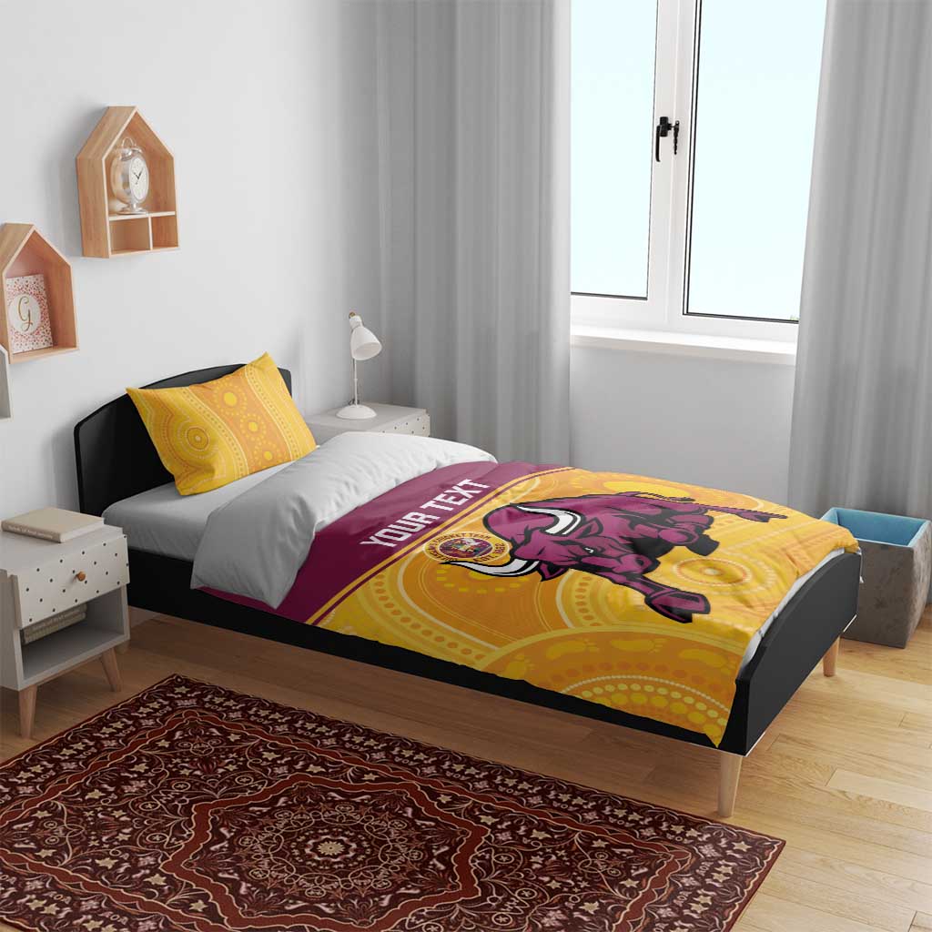 Custom Australia Queensland Cricket Bedding Set Go Bulls - Aboriginal Art