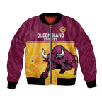 Custom Australia Queensland Cricket Bomber Jacket Go Bulls - Aboriginal Art