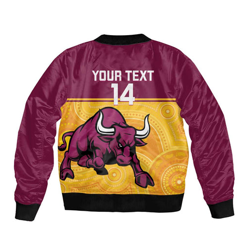 Custom Australia Queensland Cricket Bomber Jacket Go Bulls - Aboriginal Art
