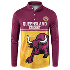 Custom Australia Queensland Cricket Button Sweatshirt Go Bulls - Aboriginal Art