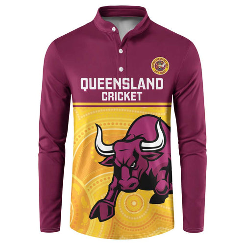 Custom Australia Queensland Cricket Button Sweatshirt Go Bulls - Aboriginal Art
