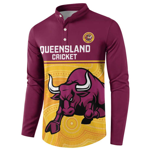 Custom Australia Queensland Cricket Button Sweatshirt Go Bulls - Aboriginal Art