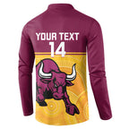 Custom Australia Queensland Cricket Button Sweatshirt Go Bulls - Aboriginal Art