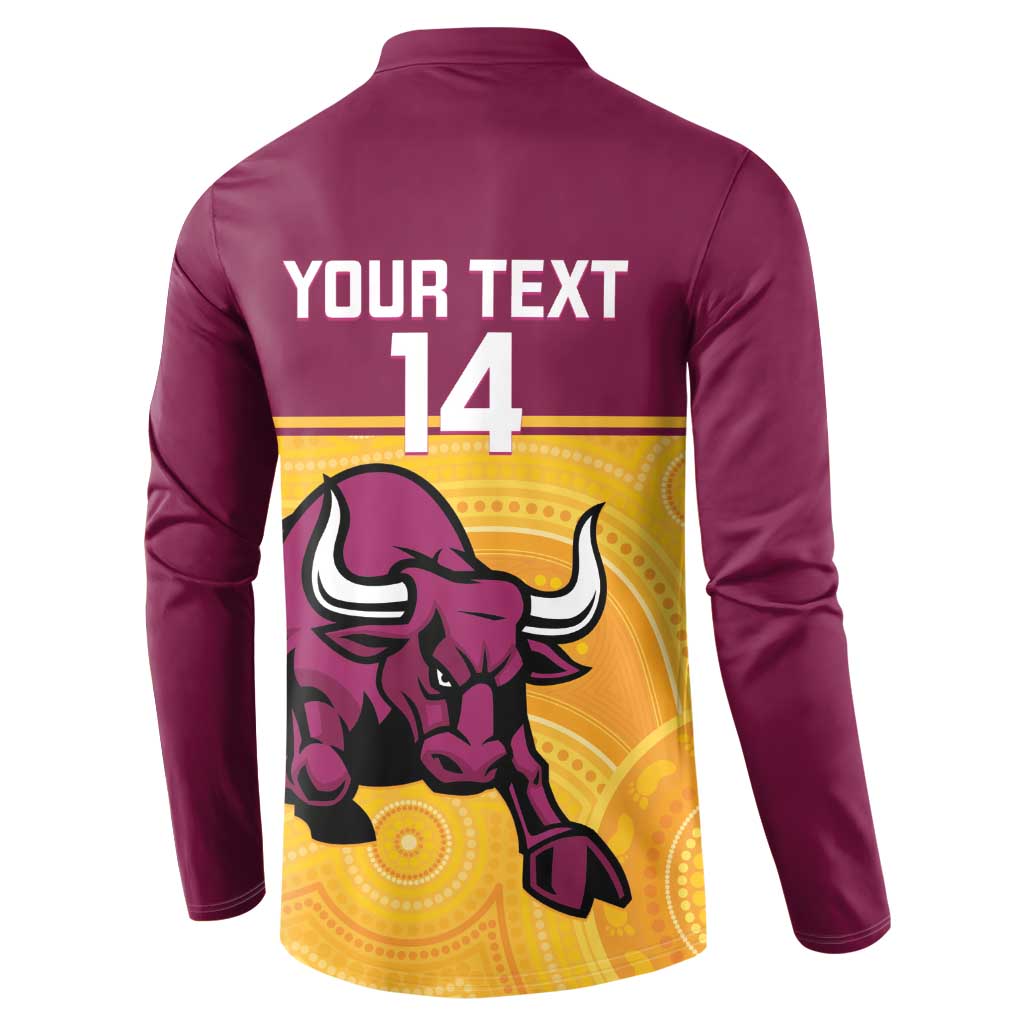 Custom Australia Queensland Cricket Button Sweatshirt Go Bulls - Aboriginal Art