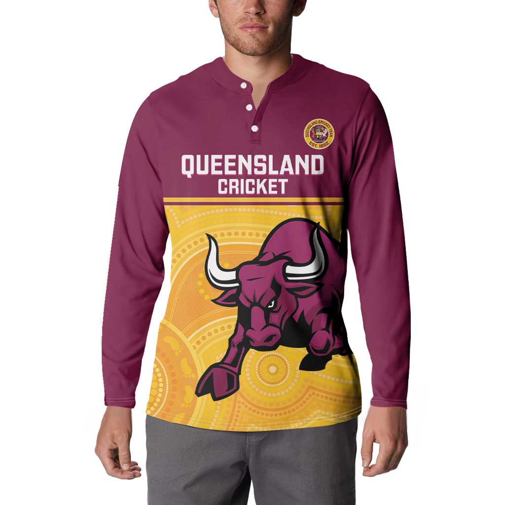 Custom Australia Queensland Cricket Button Sweatshirt Go Bulls - Aboriginal Art