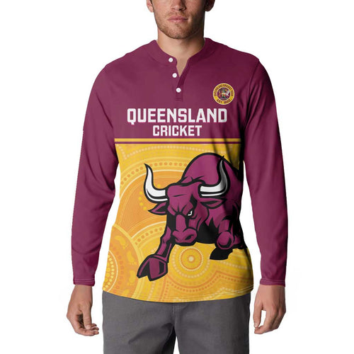 Custom Australia Queensland Cricket Button Sweatshirt Go Bulls - Aboriginal Art