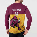 Custom Australia Queensland Cricket Button Sweatshirt Go Bulls - Aboriginal Art