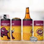 Custom Australia Queensland Cricket 4 in 1 Can Cooler Tumbler Go Bulls - Aboriginal Art
