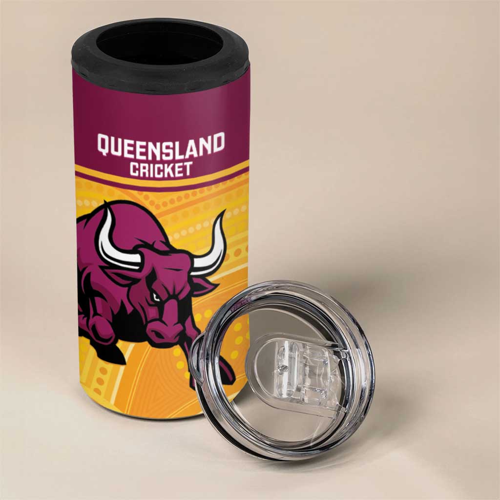 Custom Australia Queensland Cricket 4 in 1 Can Cooler Tumbler Go Bulls - Aboriginal Art